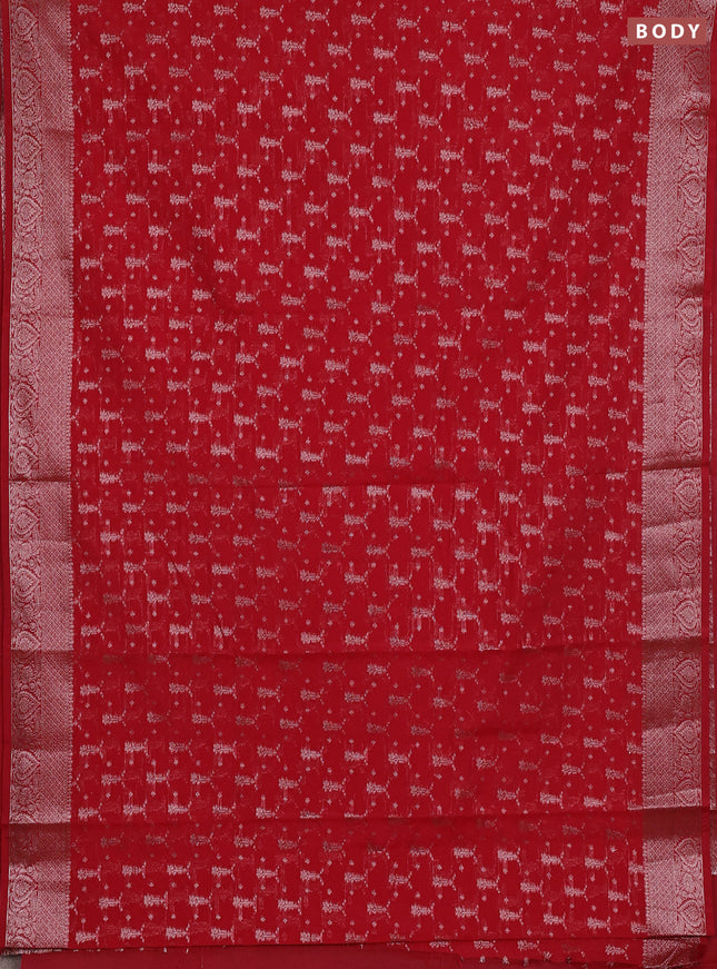 Semi chiniya silk saree kumkum red with allover thread & zari woven buttas and woven border