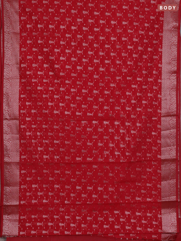 Semi chiniya silk saree kumkum red with allover thread & zari woven buttas and woven border