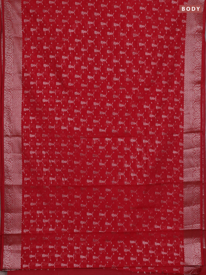 Semi chiniya silk saree kumkum red with allover thread & zari woven buttas and woven border