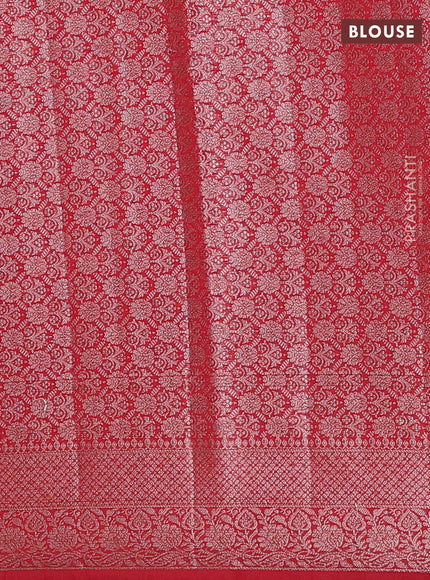 Semi chiniya silk saree kumkum red with allover thread & zari woven buttas and woven border