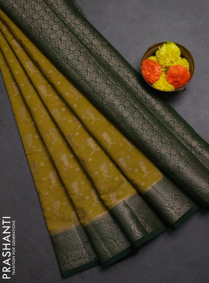 Semi chiniya silk saree mehendi green and bottle green with allover thread & zari woven buttas and woven border