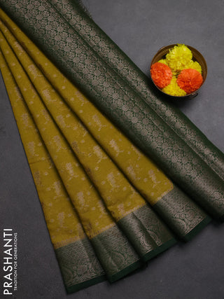 Semi chiniya silk saree mehendi green and bottle green with allover thread & zari woven buttas and woven border
