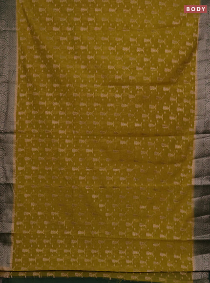 Semi chiniya silk saree mehendi green and bottle green with allover thread & zari woven buttas and woven border