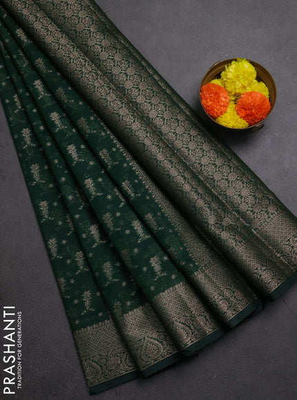 Semi chiniya silk saree dark green with allover thread & zari woven buttas and woven border