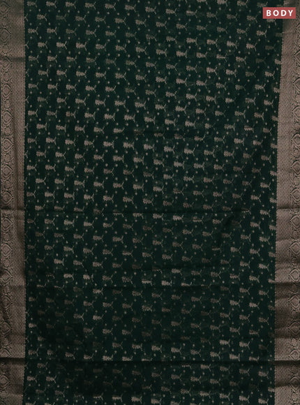 Semi chiniya silk saree dark green with allover thread & zari woven buttas and woven border
