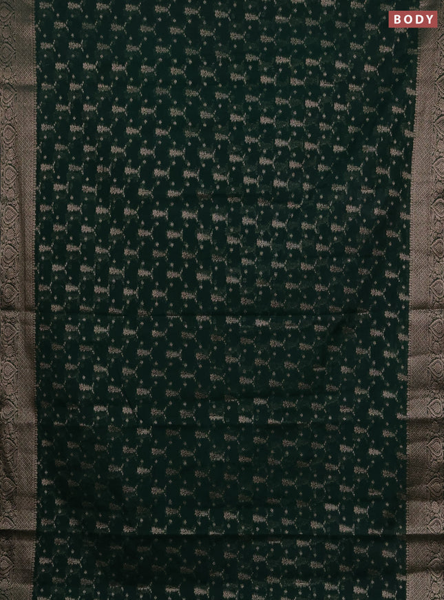 Semi chiniya silk saree dark green with allover thread & zari woven buttas and woven border
