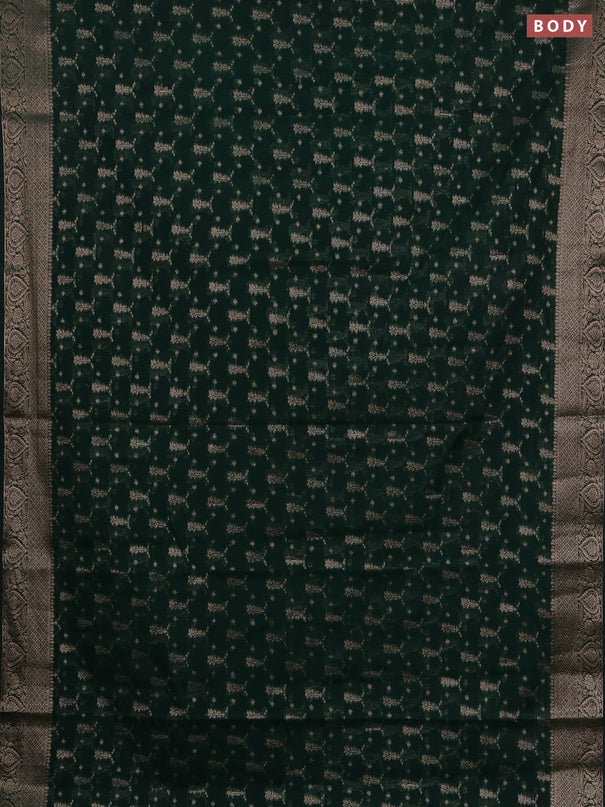 Semi chiniya silk saree dark green with allover thread & zari woven buttas and woven border