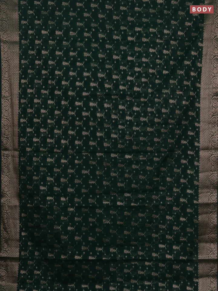 Semi chiniya silk saree dark green with allover thread & zari woven buttas and woven border