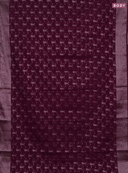 Semi chiniya silk saree wine shade with allover thread & zari woven buttas and woven border