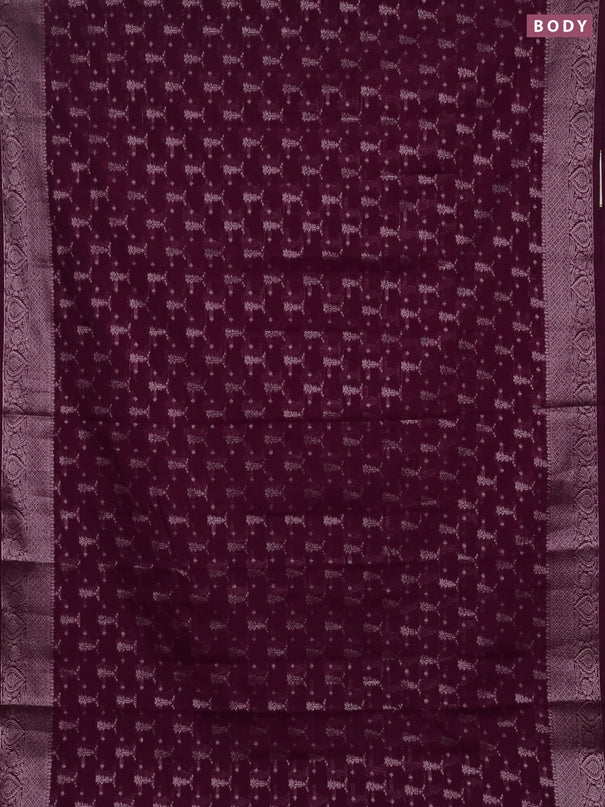 Semi chiniya silk saree wine shade with allover thread & zari woven buttas and woven border
