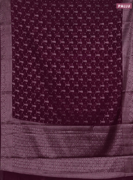 Semi chiniya silk saree wine shade with allover thread & zari woven buttas and woven border