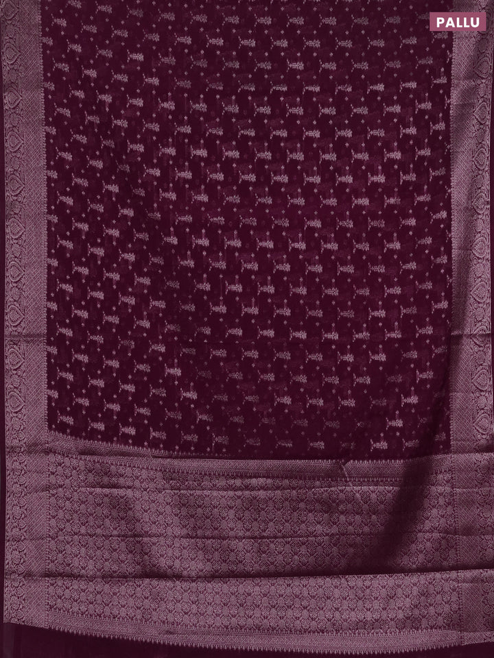 Semi chiniya silk saree wine shade with allover thread & zari woven buttas and woven border