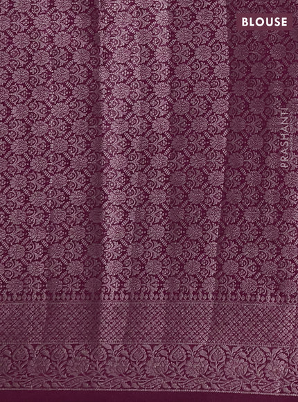 Semi chiniya silk saree wine shade with allover thread & zari woven buttas and woven border