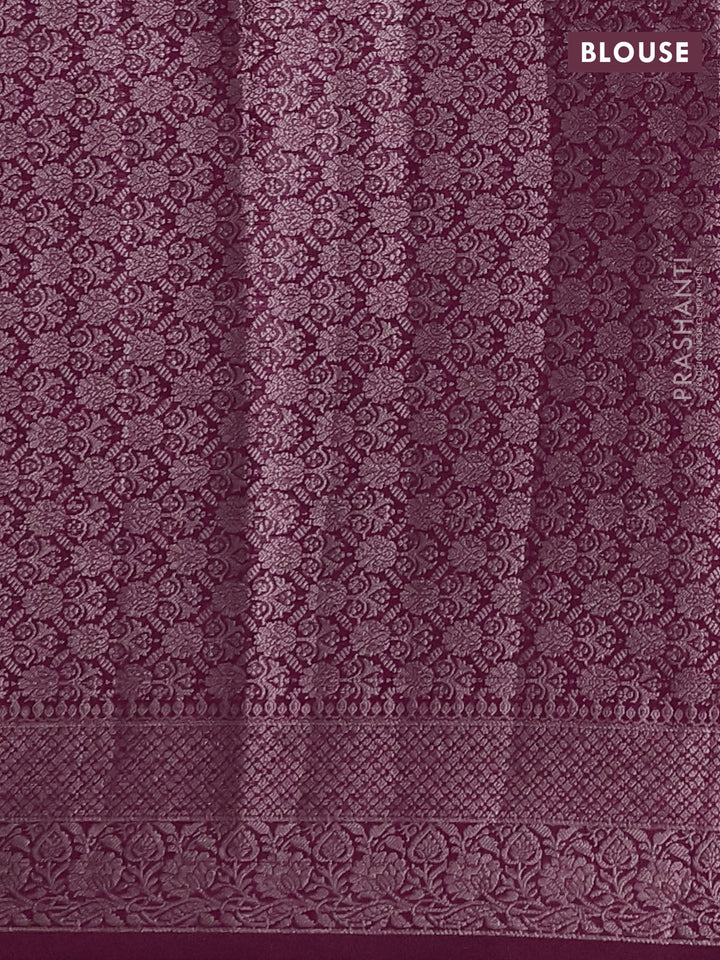 Semi chiniya silk saree wine shade with allover thread & zari woven buttas and woven border