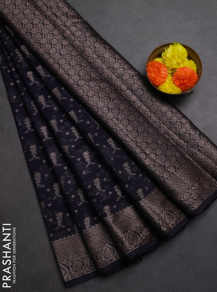 Semi chiniya silk saree deep navy blue with allover thread & zari woven buttas and woven border