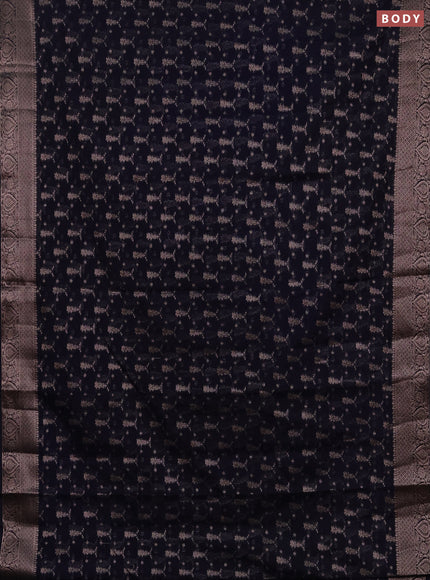 Semi chiniya silk saree deep navy blue with allover thread & zari woven buttas and woven border