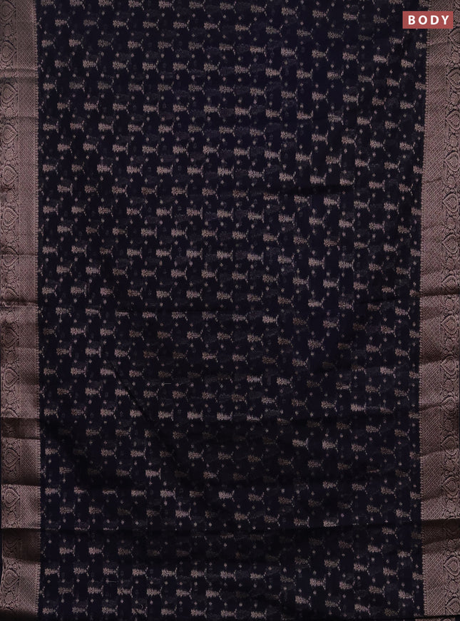 Semi chiniya silk saree deep navy blue with allover thread & zari woven buttas and woven border