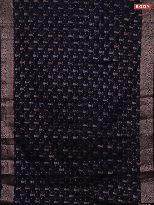 Semi chiniya silk saree deep navy blue with allover thread & zari woven buttas and woven border