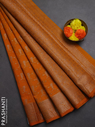 Semi chiniya silk saree mango yellow with allover thread & zari woven buttas and woven border