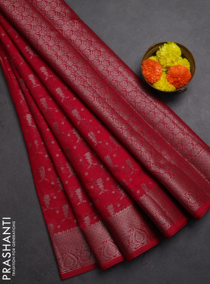 Semi chiniya silk saree pink with allover thread & zari woven buttas and woven border