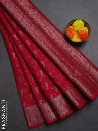 Semi chiniya silk saree pink with allover thread & zari woven buttas and woven border