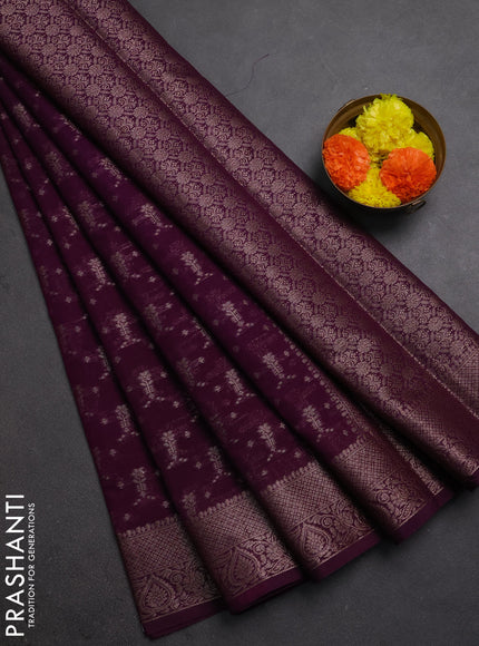 Semi chiniya silk saree purple with allover thread & zari woven buttas and woven border