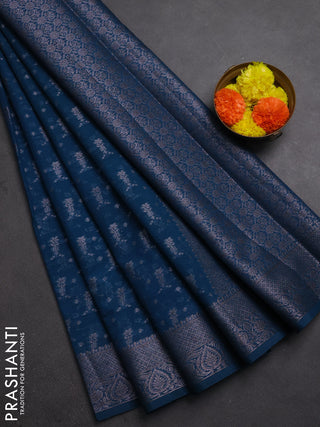 Semi chiniya silk saree peacock blue with allover thread & zari woven buttas and woven border