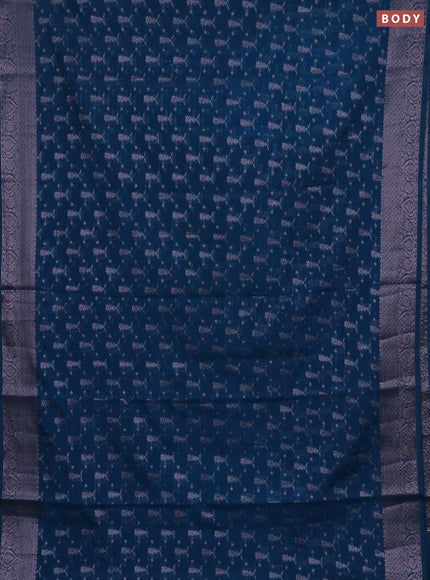 Semi chiniya silk saree peacock blue with allover thread & zari woven buttas and woven border