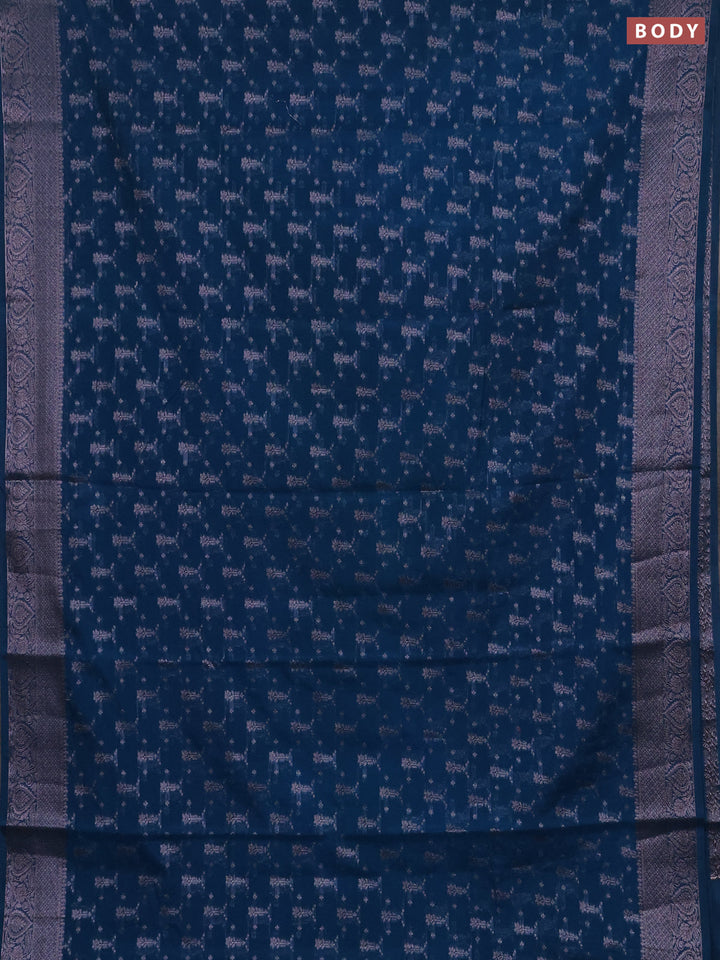 Semi chiniya silk saree peacock blue with allover thread & zari woven buttas and woven border