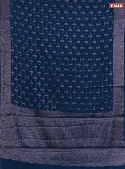 Semi chiniya silk saree peacock blue with allover thread & zari woven buttas and woven border