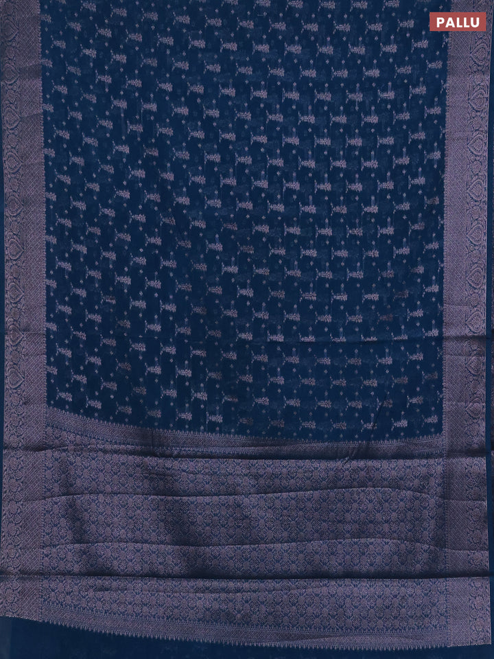 Semi chiniya silk saree peacock blue with allover thread & zari woven buttas and woven border