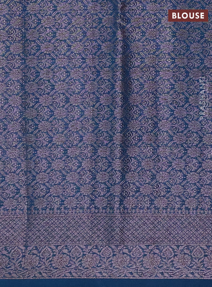 Semi chiniya silk saree peacock blue with allover thread & zari woven buttas and woven border
