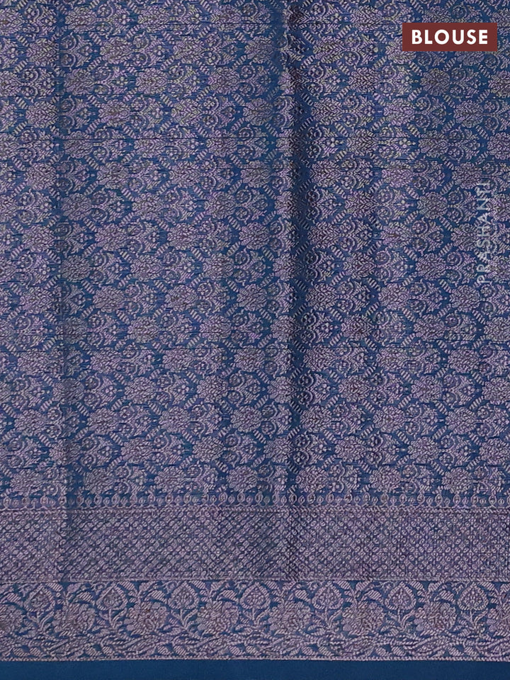 Semi chiniya silk saree peacock blue with allover thread & zari woven buttas and woven border
