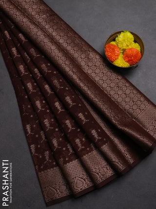 Semi chiniya silk saree coffee brown with allover thread & zari woven buttas and woven border