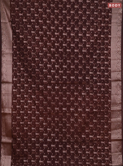Semi chiniya silk saree coffee brown with allover thread & zari woven buttas and woven border