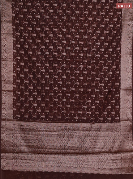 Semi chiniya silk saree coffee brown with allover thread & zari woven buttas and woven border
