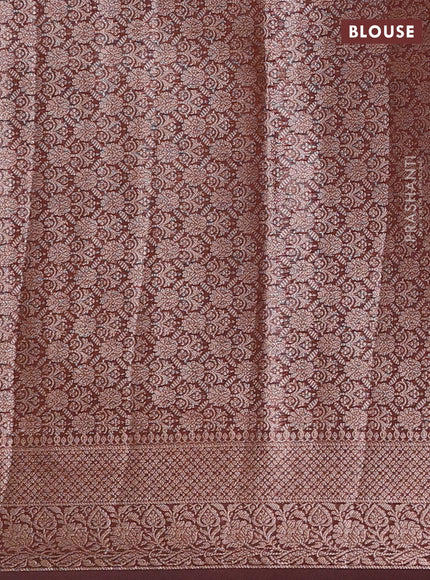 Semi chiniya silk saree coffee brown with allover thread & zari woven buttas and woven border