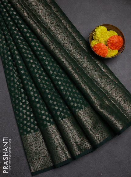 Semi chiniya silk saree bottle green with allover thread & zari woven paisley buttas and woven border