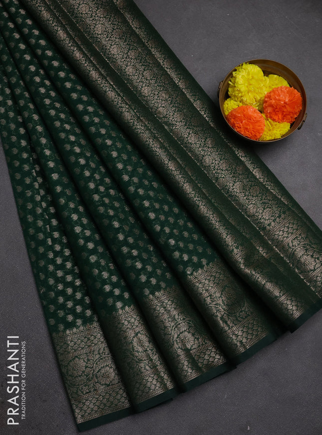 Semi chiniya silk saree bottle green with allover thread & zari woven paisley buttas and woven border
