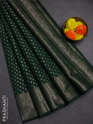 Semi chiniya silk saree bottle green with allover thread & zari woven paisley buttas and woven border