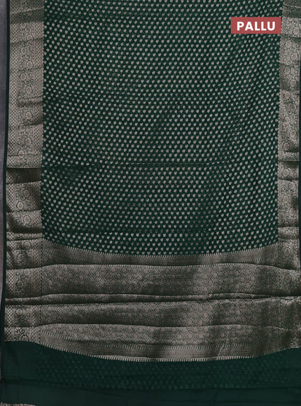 Semi chiniya silk saree bottle green with allover thread & zari woven paisley buttas and woven border