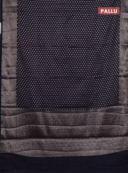 Semi chiniya silk saree deep navy blue with allover thread & zari woven paisley buttas and woven border