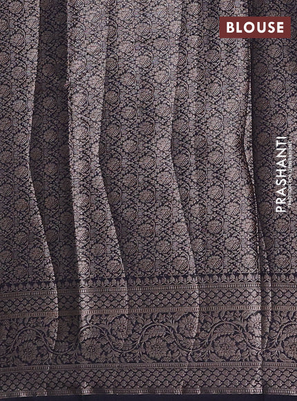 Semi chiniya silk saree deep navy blue with allover thread & zari woven paisley buttas and woven border