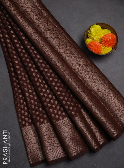 Semi chiniya silk saree coffee brown with allover thread & zari woven paisley buttas and woven border