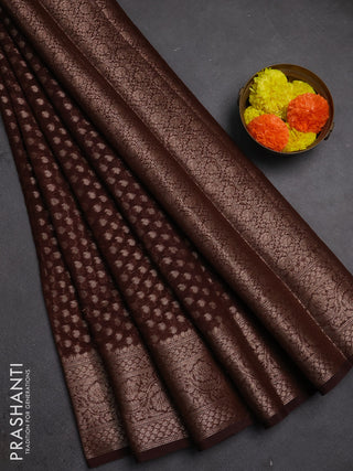 Semi chiniya silk saree coffee brown with allover thread & zari woven paisley buttas and woven border