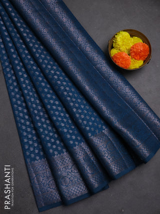 Semi chiniya silk saree peacock blue with allover thread & zari woven paisley buttas and woven border