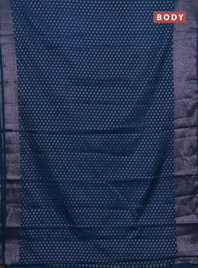 Semi chiniya silk saree peacock blue with allover thread & zari woven paisley buttas and woven border