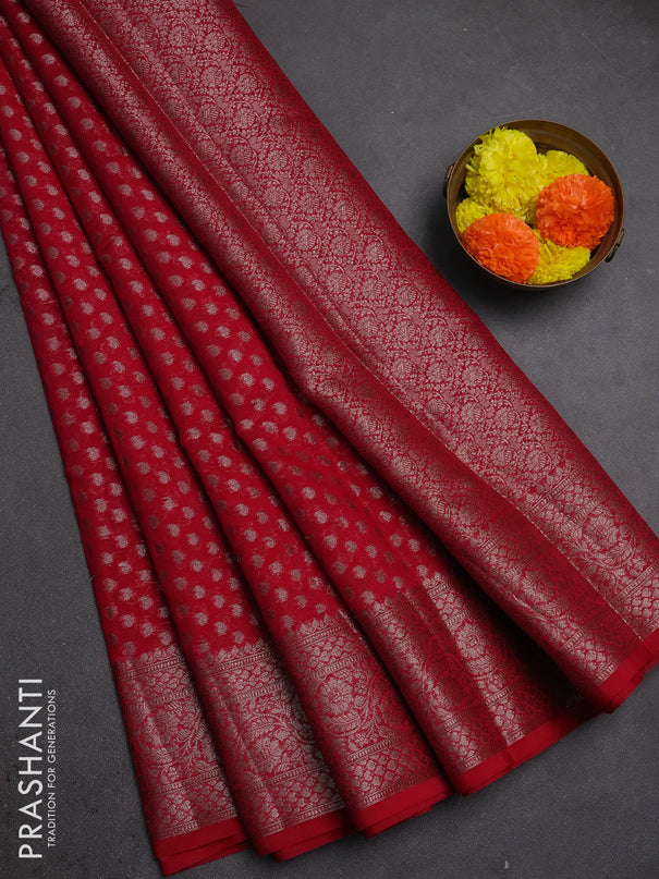 Semi chiniya silk saree pink with allover thread & zari woven paisley buttas and woven border