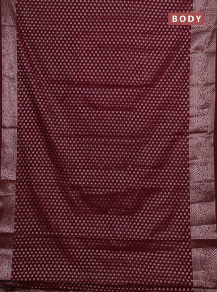 Semi chiniya silk saree wine shade with allover thread & zari woven paisley buttas and woven border