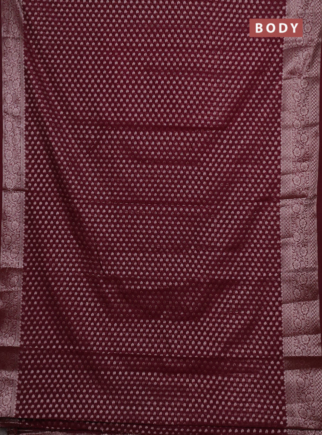 Semi chiniya silk saree wine shade with allover thread & zari woven paisley buttas and woven border